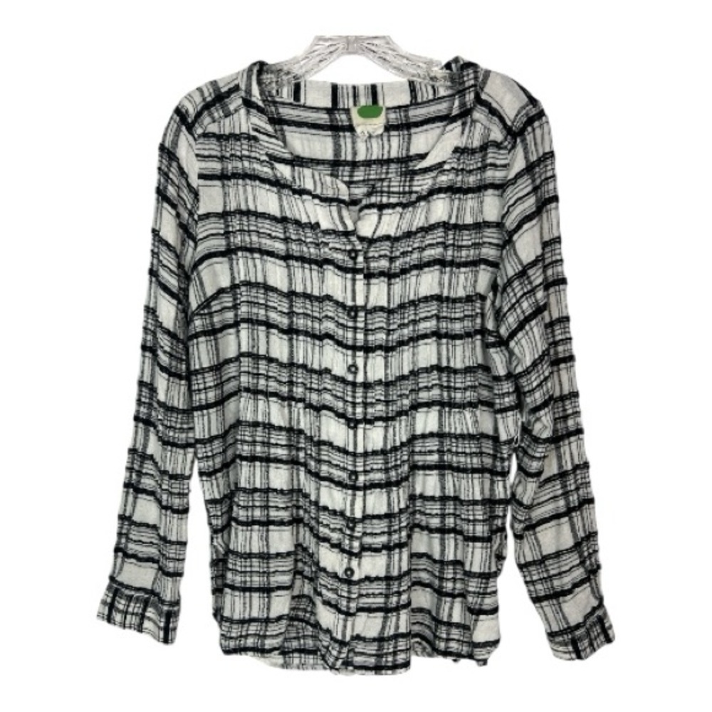 Anthropologie Sz 10 Tunic Black & White Pinktuck Button Front LS - Picture 2 of 9